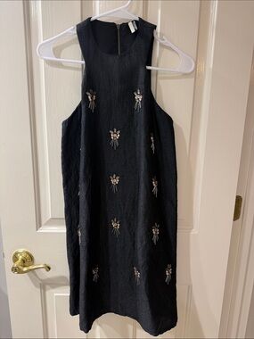 Like New Topshop Black Sleeveless Mini Dress with Floral Bead Accents